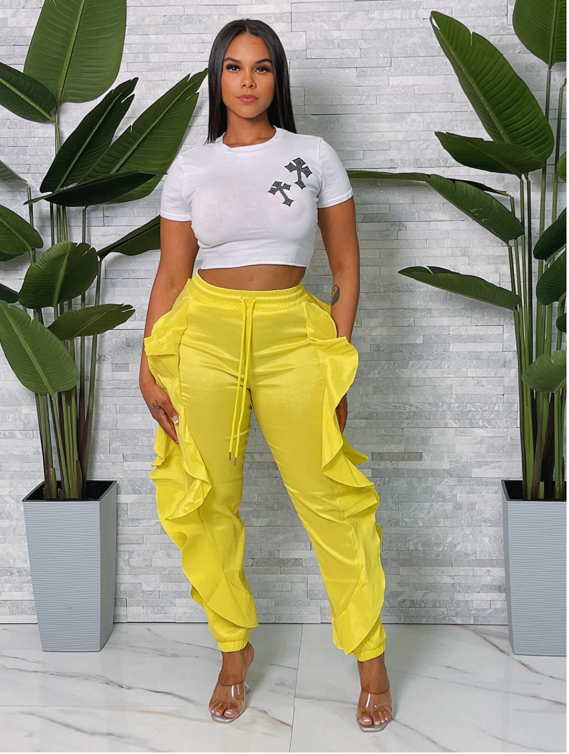 Pretty Curvy Show Out Joggers - Yellow