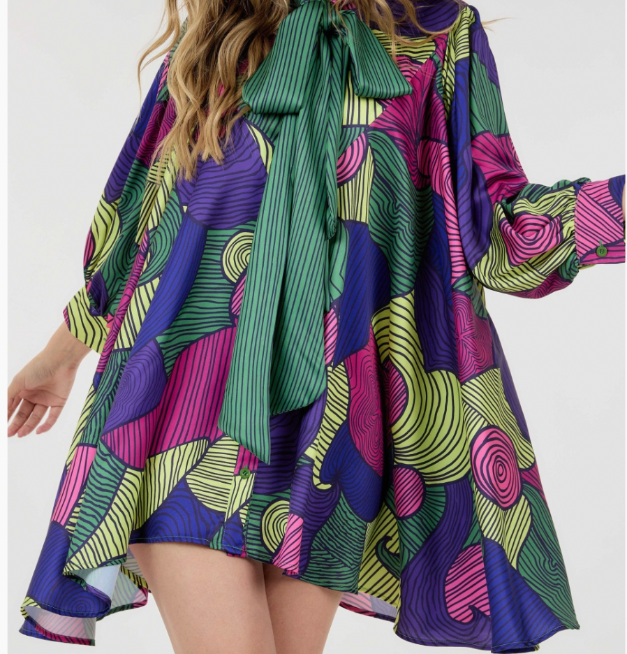 Colorful Print Button Up Dress